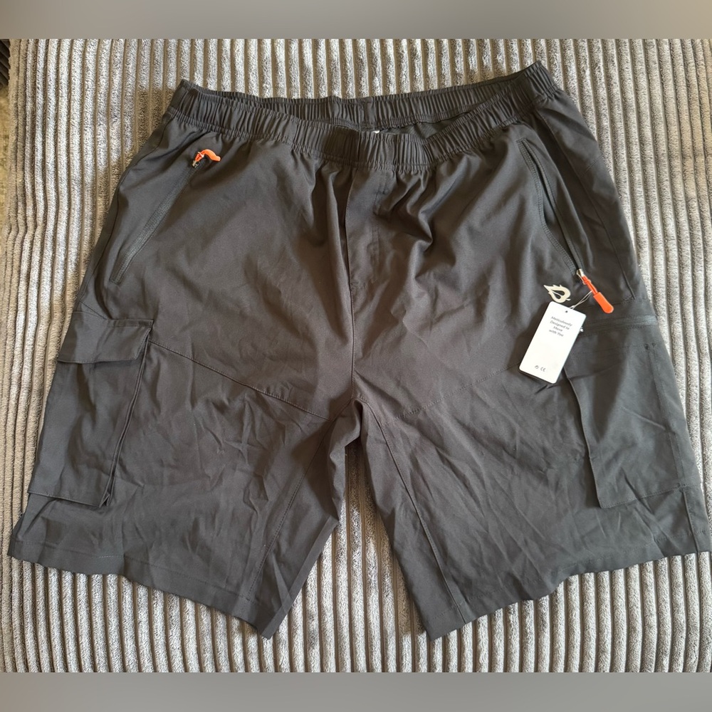 Baleaf Men's Charcoal Athletic Cycling Shorts with Orange Details